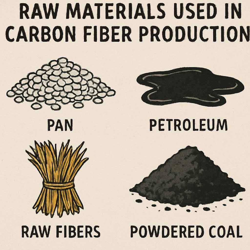An image showing different raw materials used in carbon fiber production