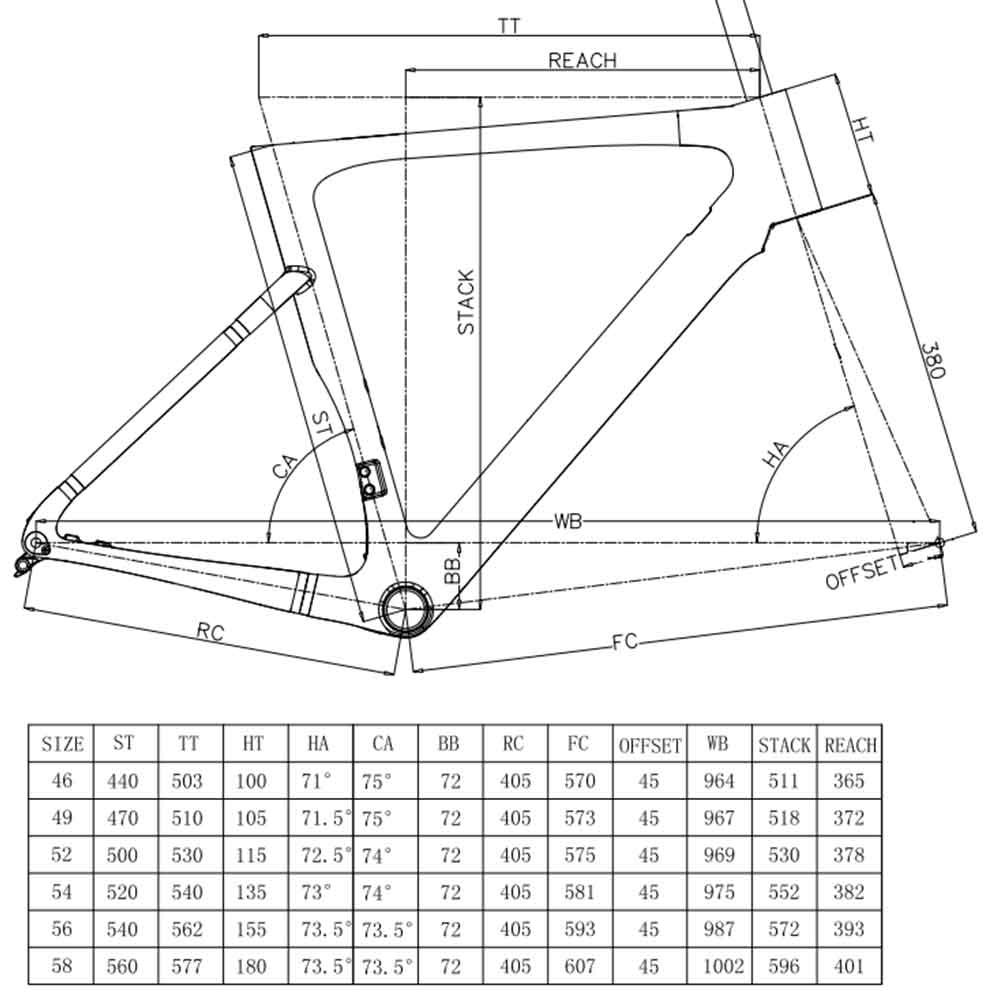 FM076 Aero Road Bike Frame Geometry