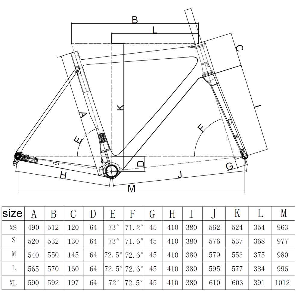 FM086 Carbon Road Endurance Bike Frame Geometry