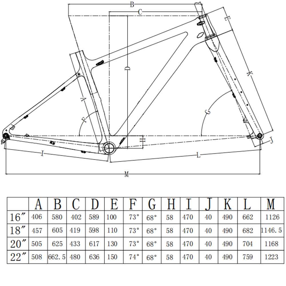 FM120 Carbon Fat Bike Frame Geometry