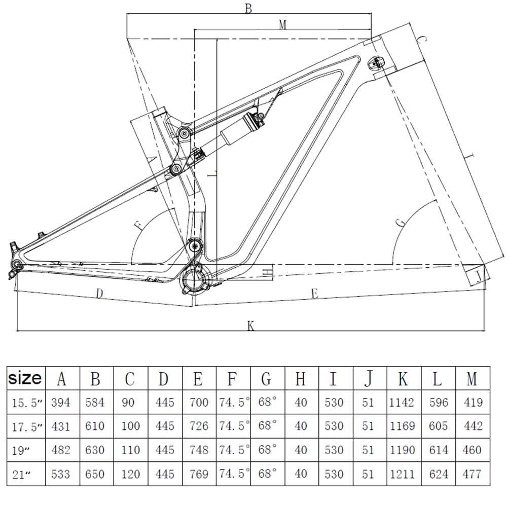 FM198 Full Suspension Mountain Bike Frame Geometry