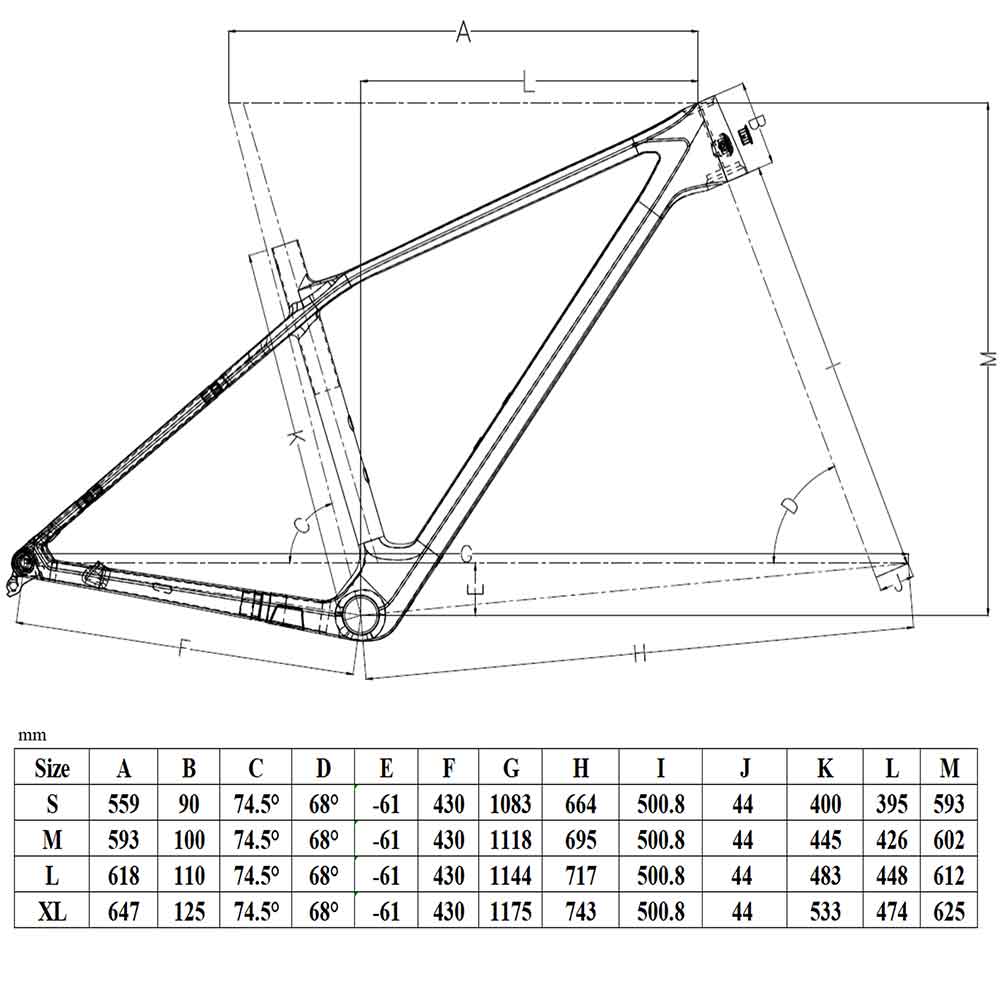 FM218 Carbon MTB Bike Frame Geometry