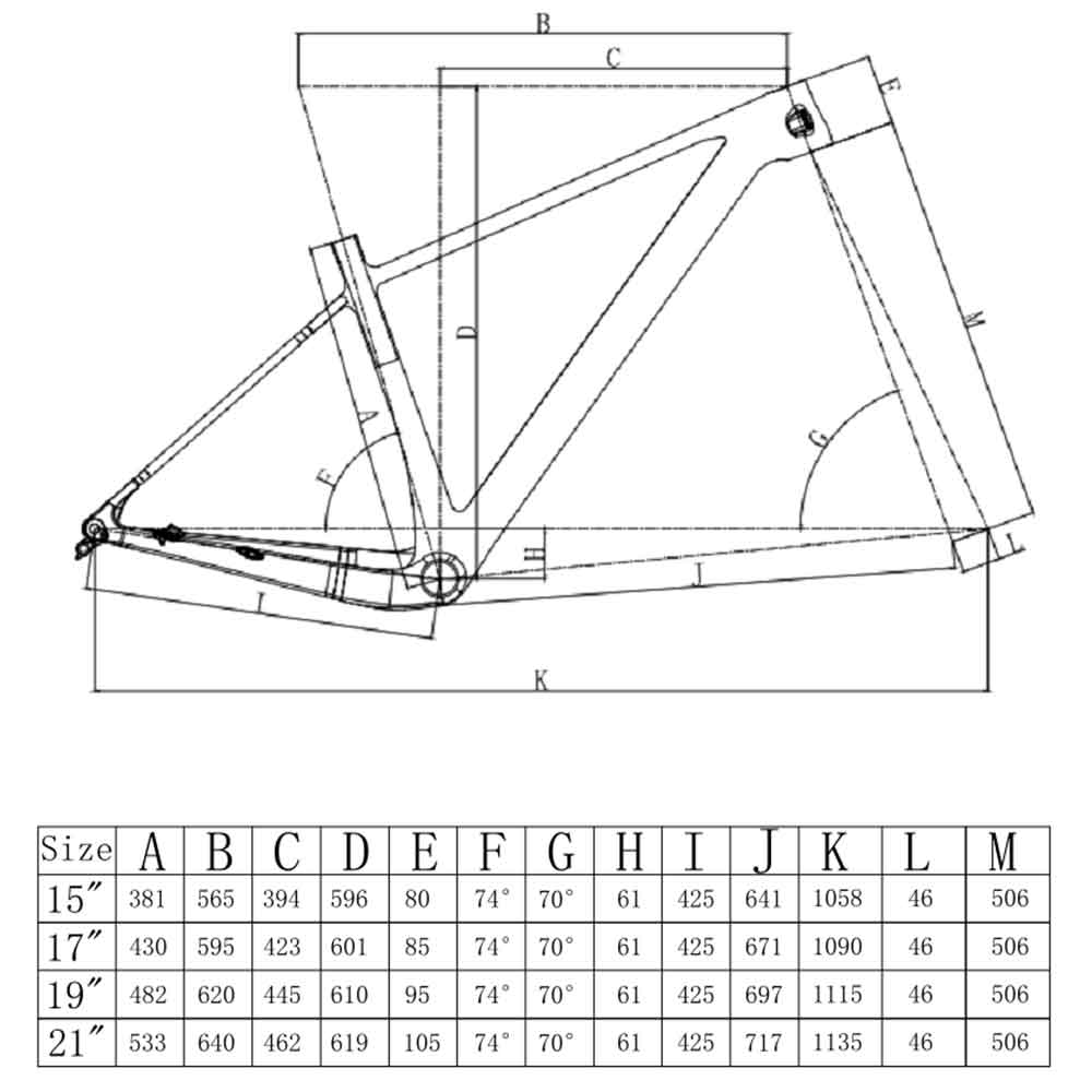 FM228 Carbon Hardtail MTB Frame Geometry