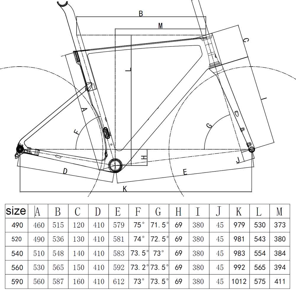 FM096 Aero Road Bike Frame Geometry