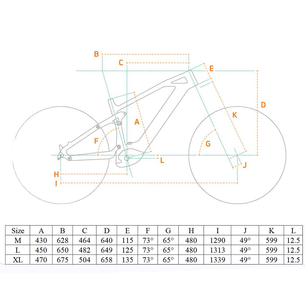 FM368 Carbon Electric Bike Frame Geometry