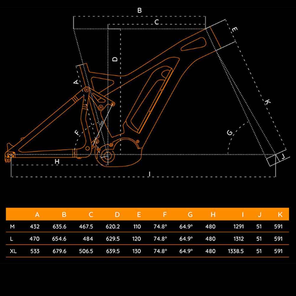 FM388 Carbon Fiber Ebike Frame Geometry