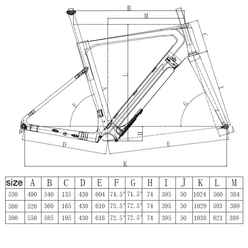 FM396 Carbon Electric Gravel Frame Geometry