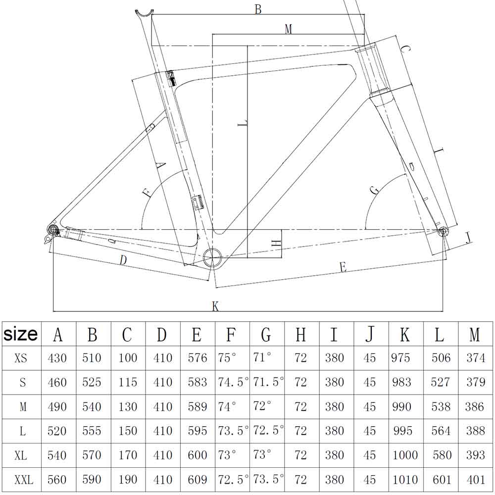 FM066 Ultra Light Road Bike Frame Geometry