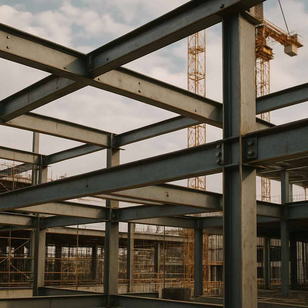 Steel beams in construction site