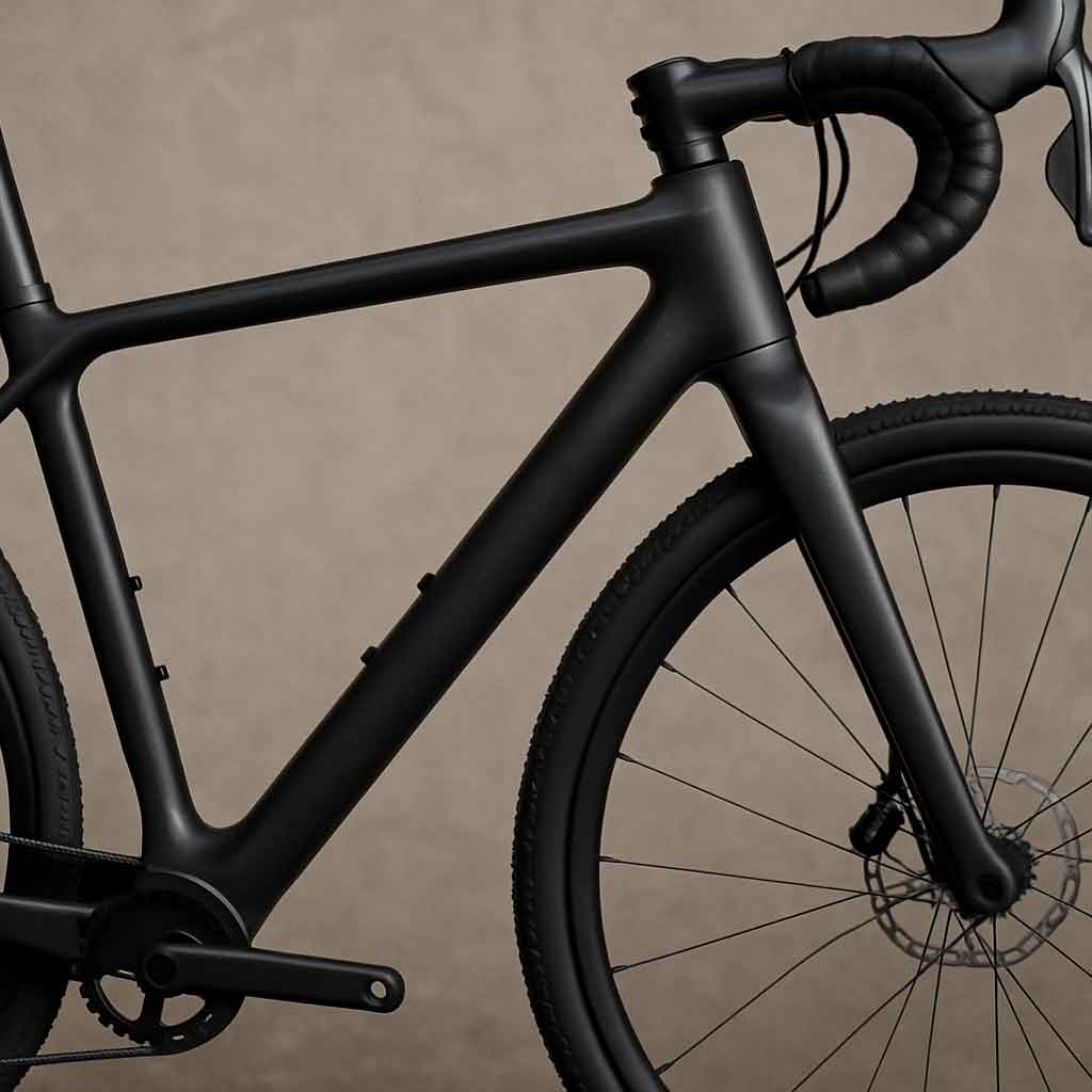 Close-up of a carbon gravel frameset