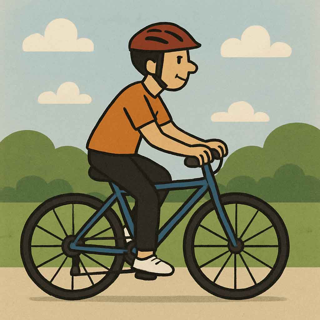 A cyclist comfortably riding a bike