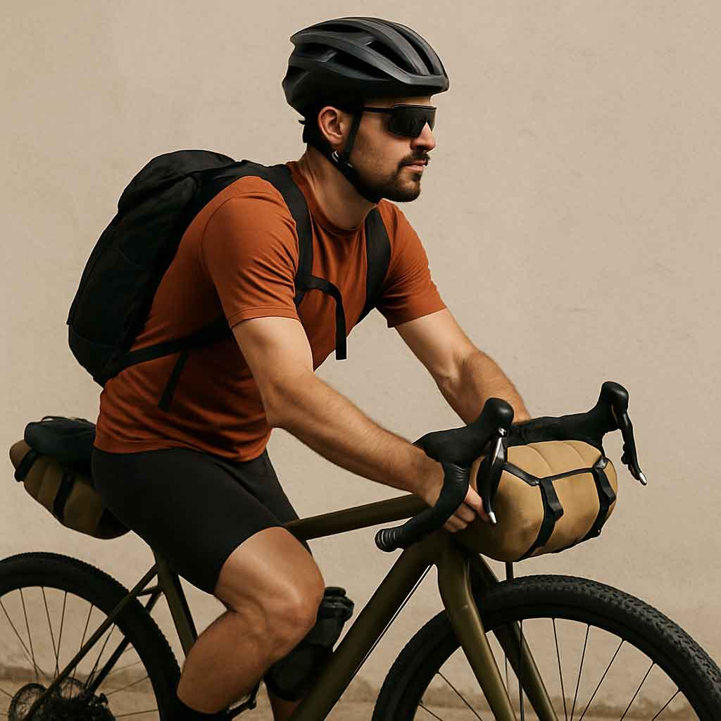 Cyclist with gravel bike gear