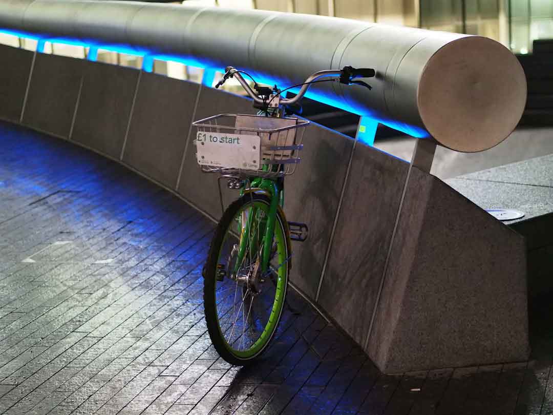 Foldable electric bike in a cityscape