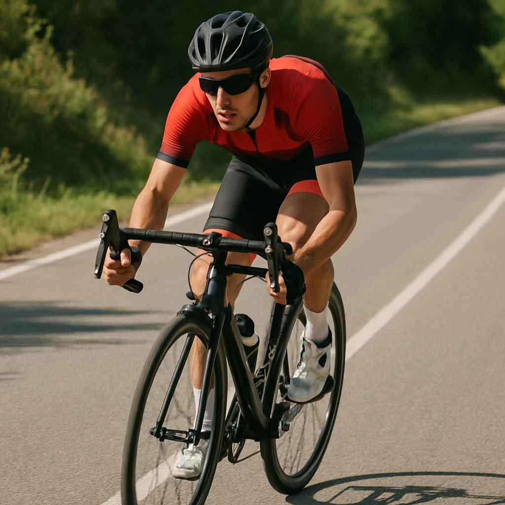 Professional cyclist racing on a road bike