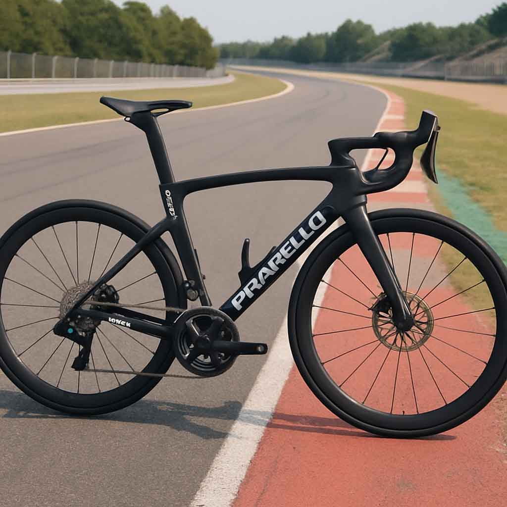 Pinarello Dogma F road bike on a race track