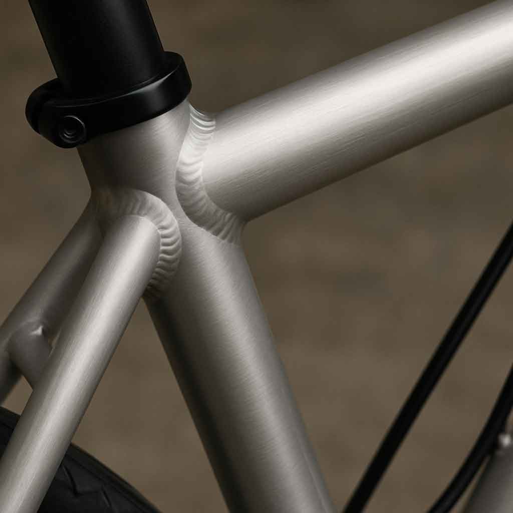 Close-up of lightweight aluminum bike frame