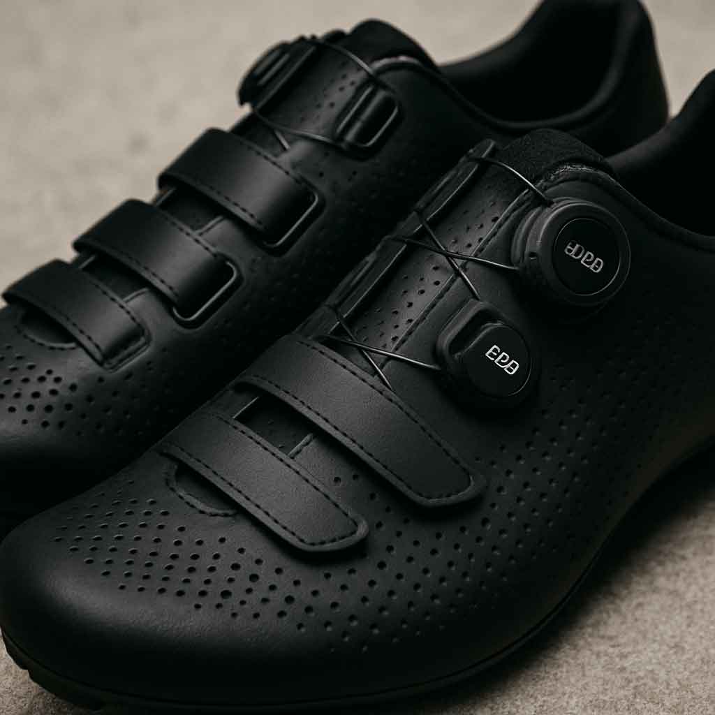 Close-up of vented cycling shoes