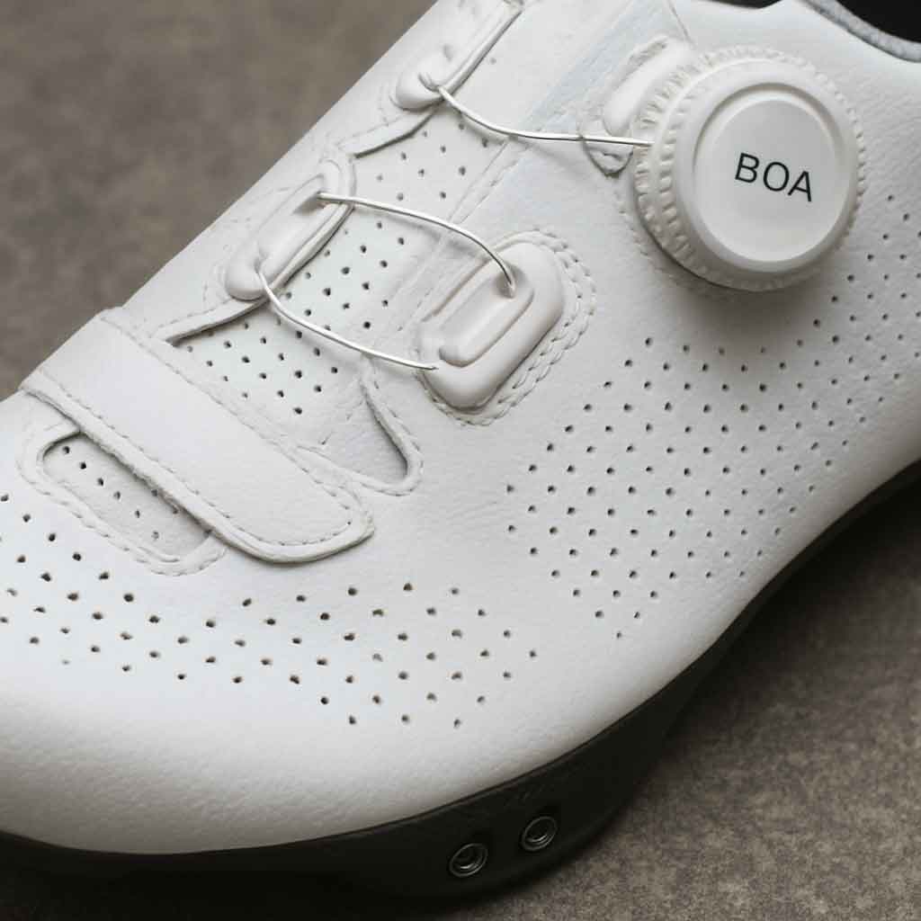 Close-up of cycling shoe features