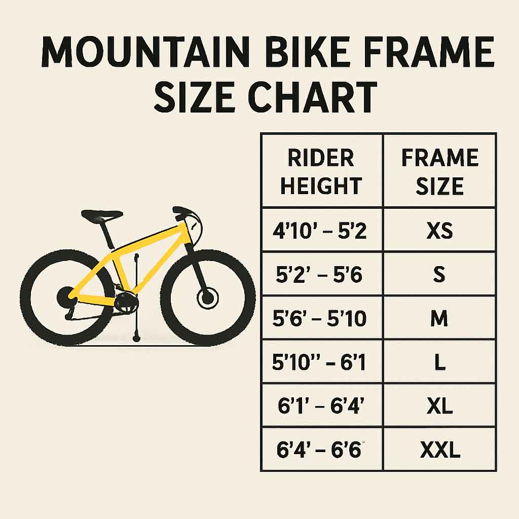 Mountain bike frame size chart
