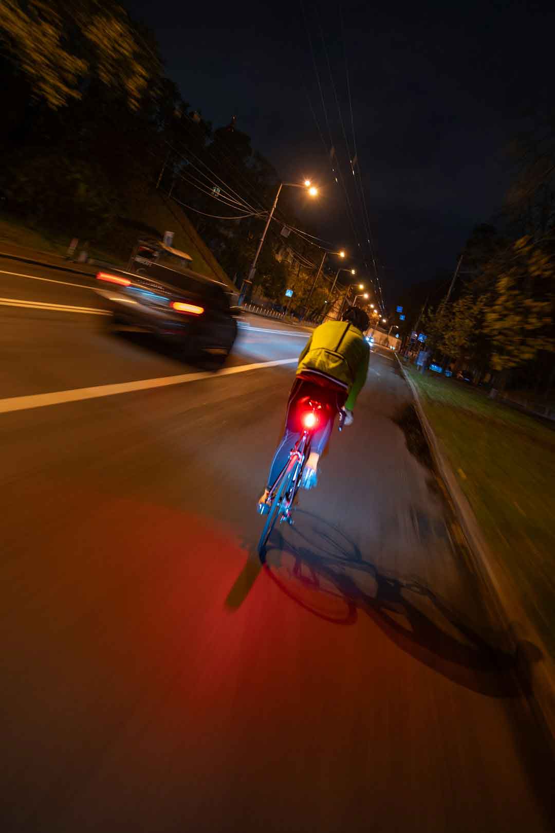 Cyclist in reflective gear at night