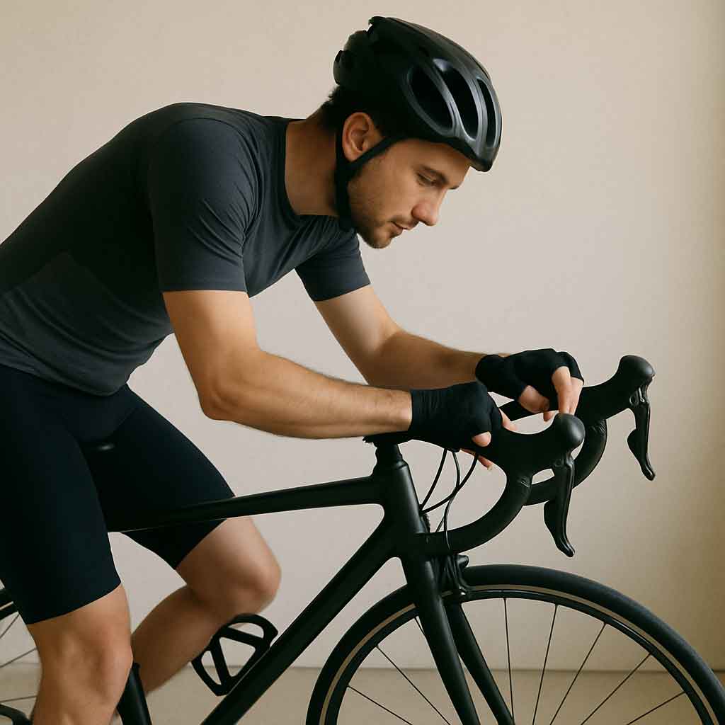 Cyclist checking bike fit