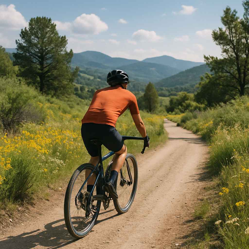 Gravel bike riding through a scenic trail