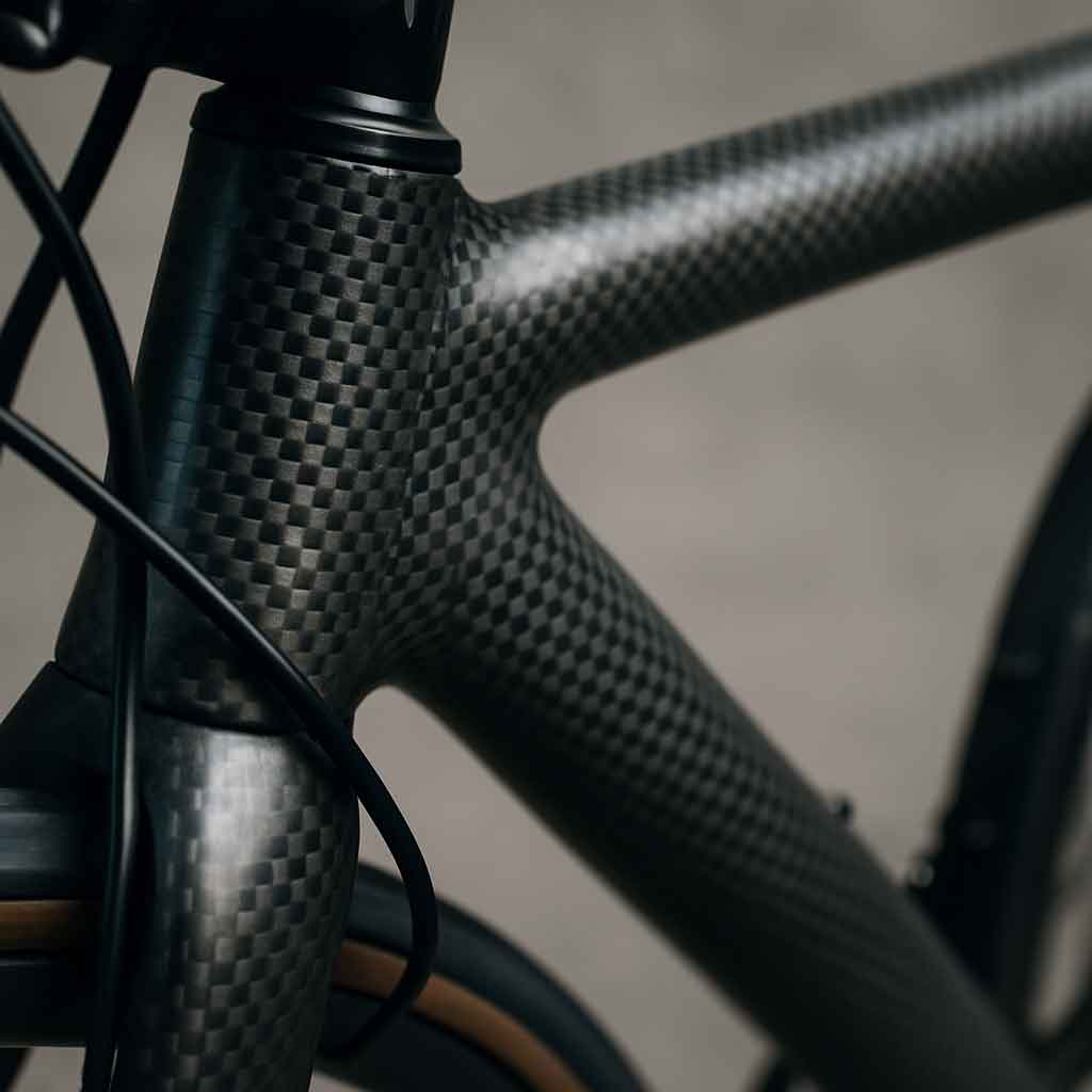 Close-up of a carbon fiber bicycle frame
