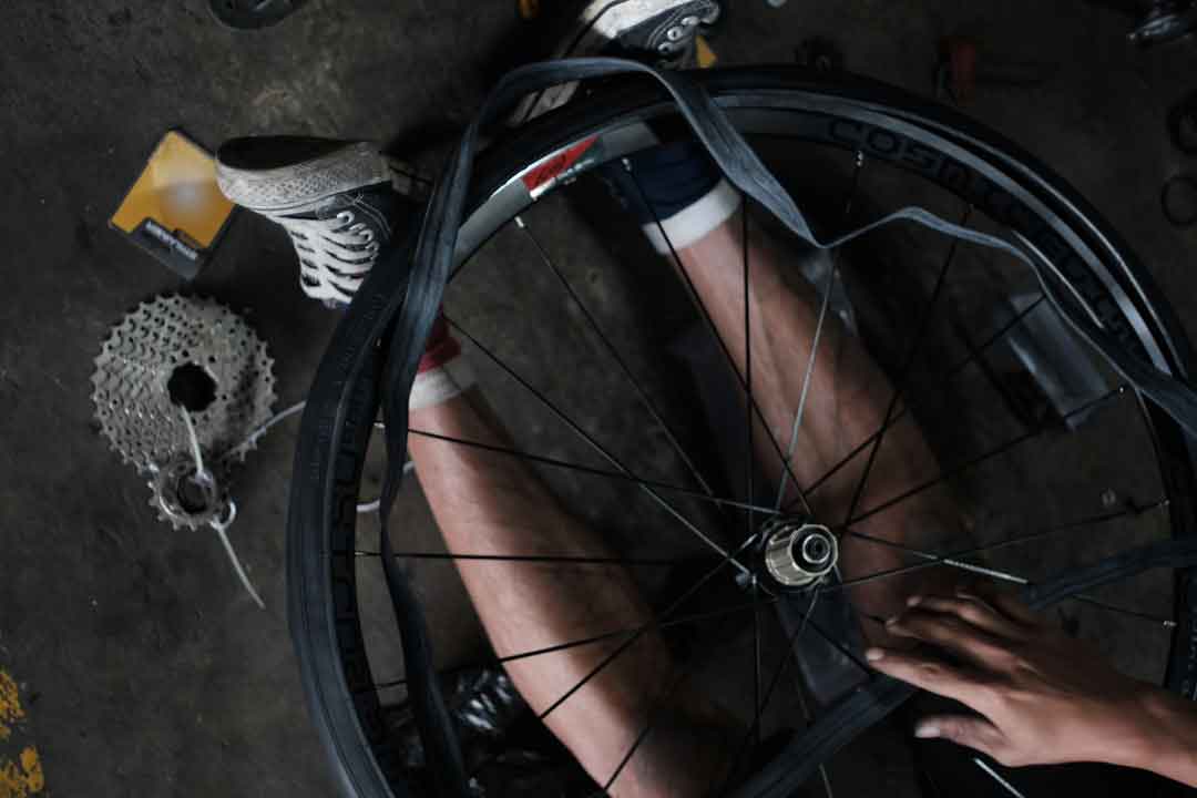Cyclist upgrading their bike frame