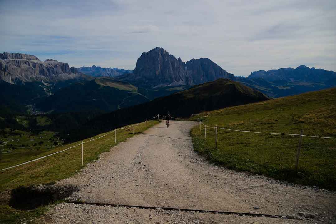 Cyclist on a gravel road