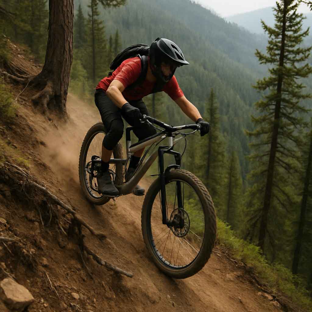 Steep downhill mountain biking