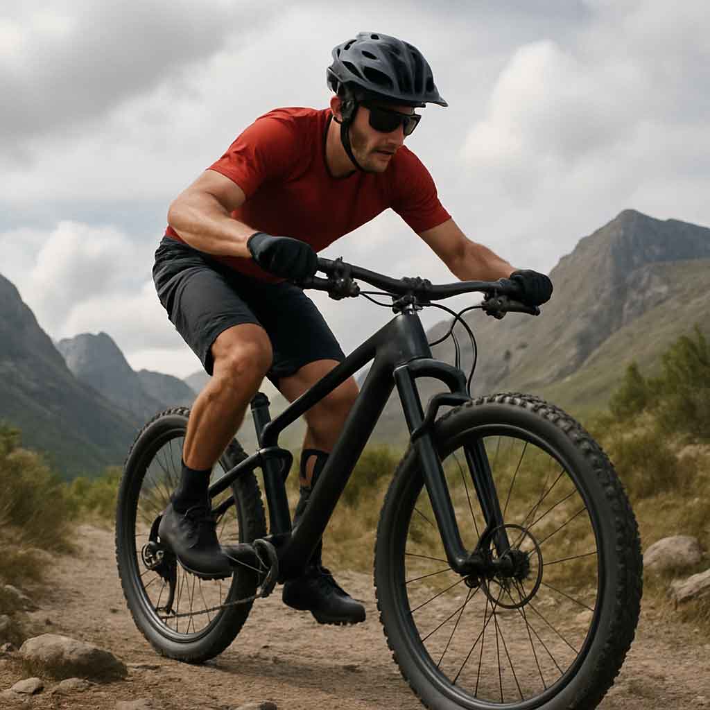 mountain biker on carbon fiber bike