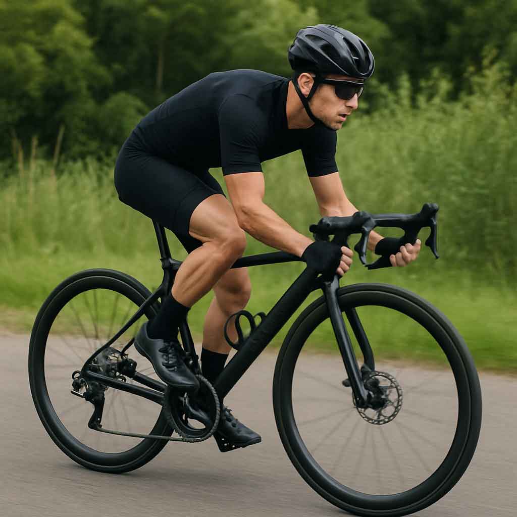 Cyclist riding on a lightweight carbon bike
