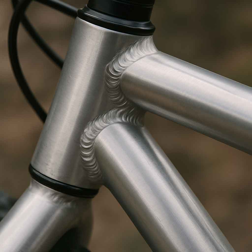 close-up of aluminum bike frame