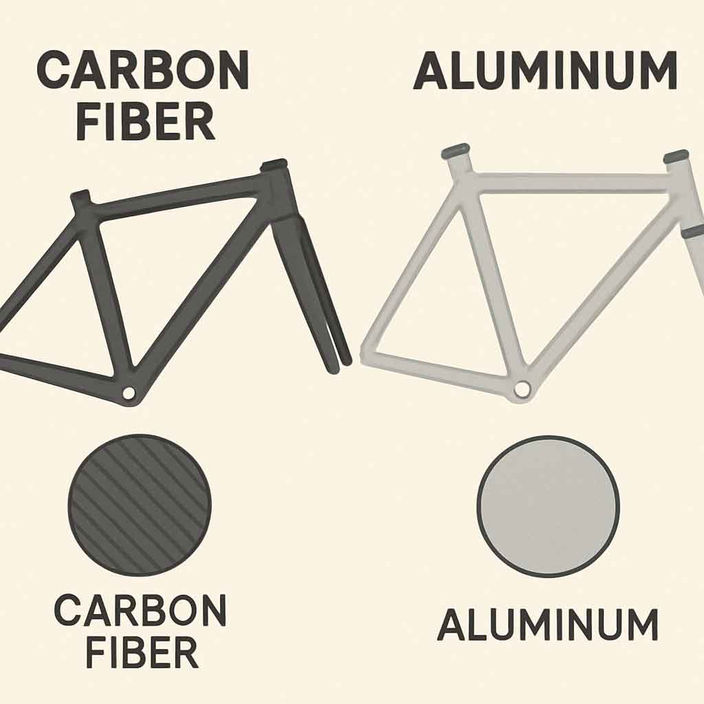 Diagram comparing carbon fiber and aluminum bike frames