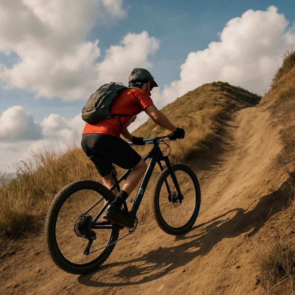 Mountain biker climbing a steep hill