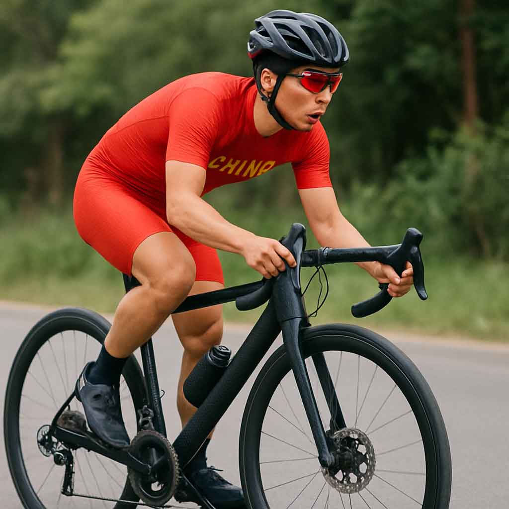 Chinese cyclist riding a carbon fiber bike