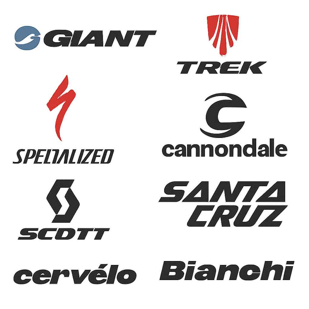 Brand logos of popular bike manufacturers