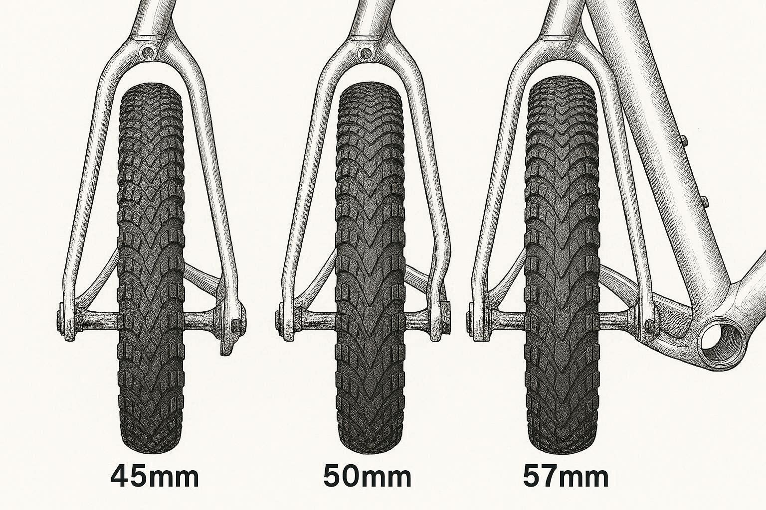 Gravel Frame Tire Clearance: 45mm vs 50mm vs 57mm
