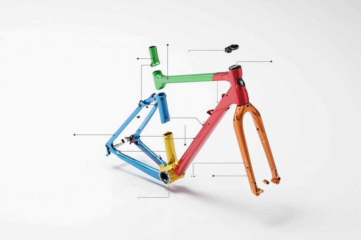 Bike frame geometry diagram with labels: head tube, top tube, seat tube, chainstay