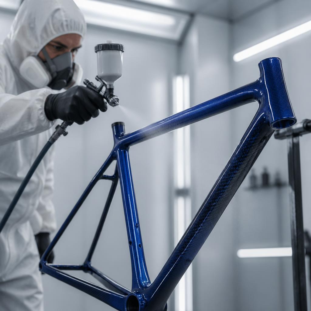 Clear coat application on carbon frame