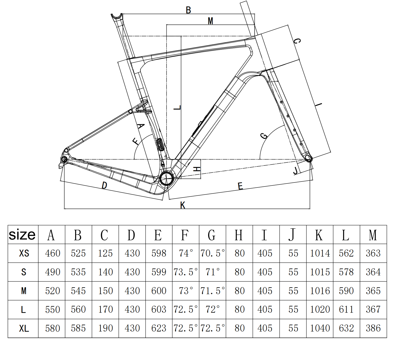 FM366 Aero Gravel Bike Frame Geometry