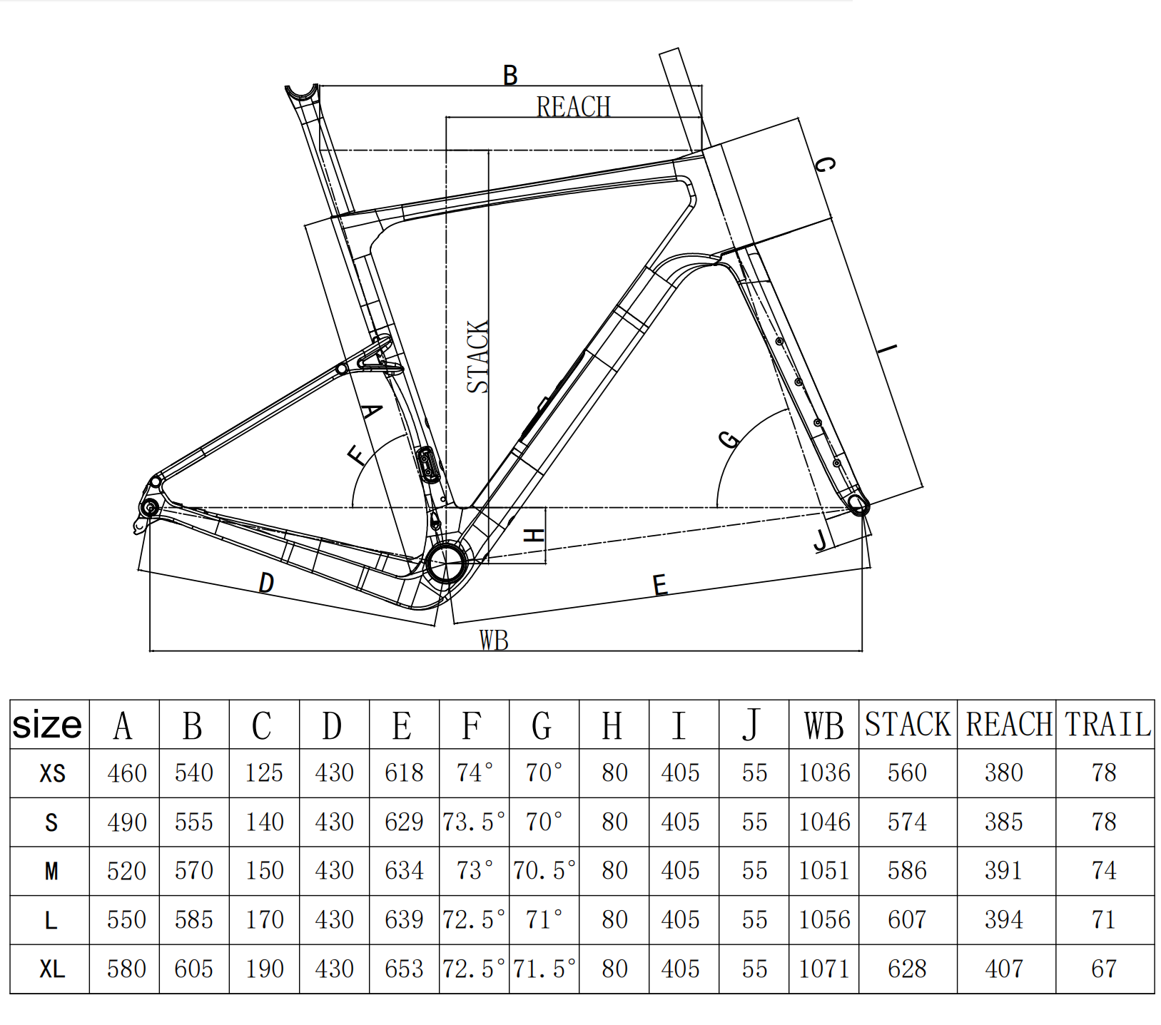 geometry for 57mm gravel bike frame