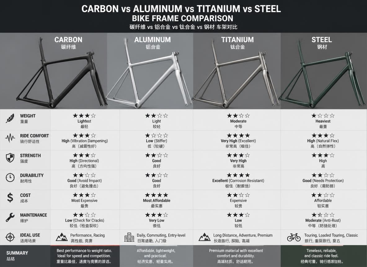 Carbon vs aluminum vs titanium bike frame comparison