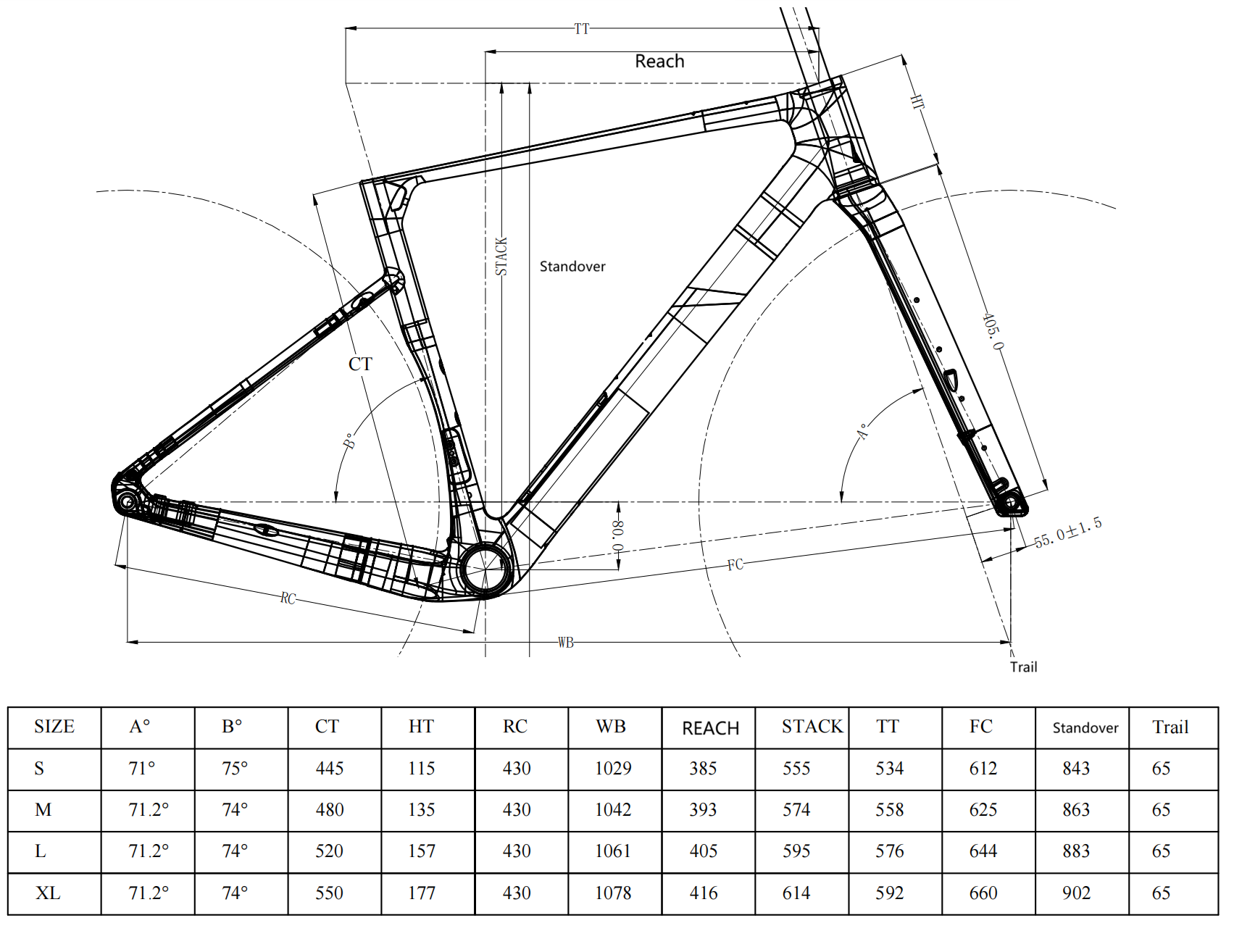 FM376 Gravel bike frame geometry