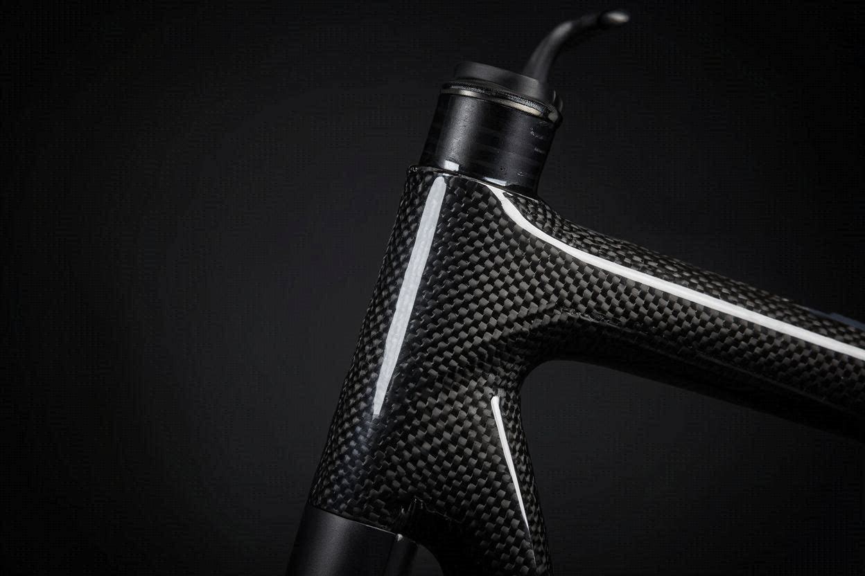 Close-up of carbon fiber road bike frame texture