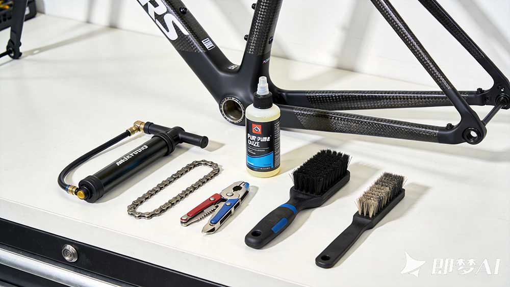 Bike maintenance tools and carbon road frame