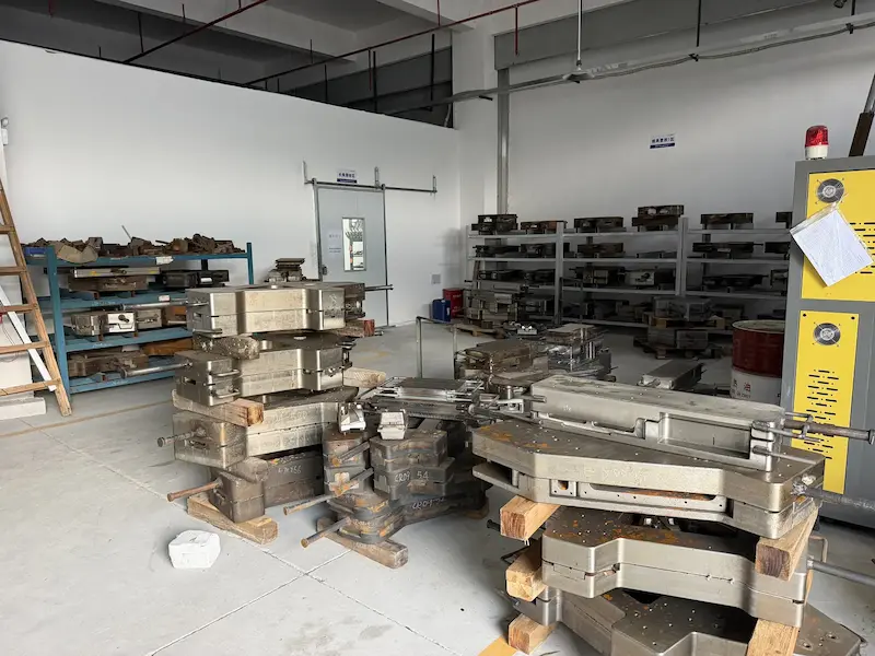 Steel molds for carbon bike frames stored in the tooling room