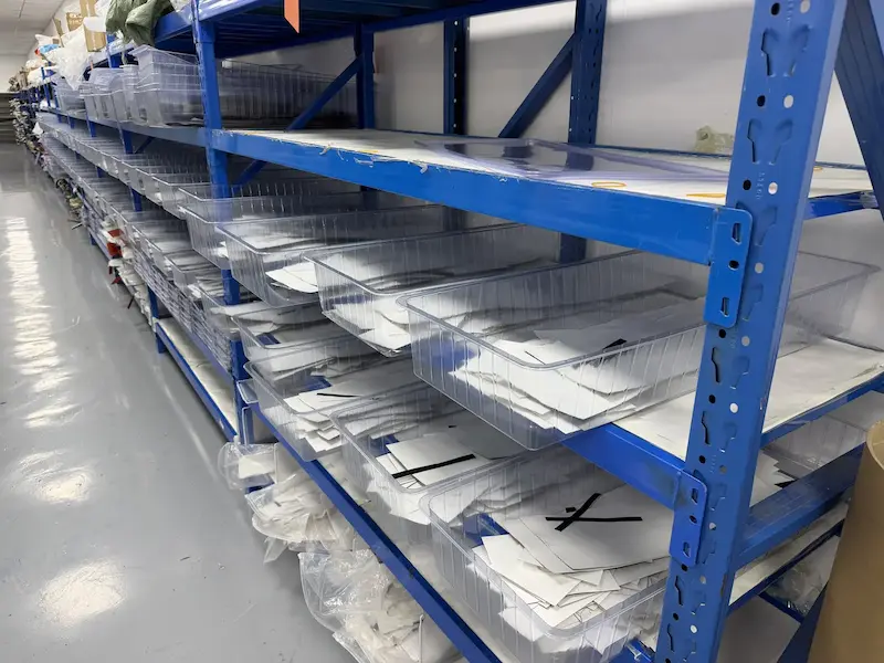 Rows of carbon fiber prepreg rolls stored in a temperature controlled room